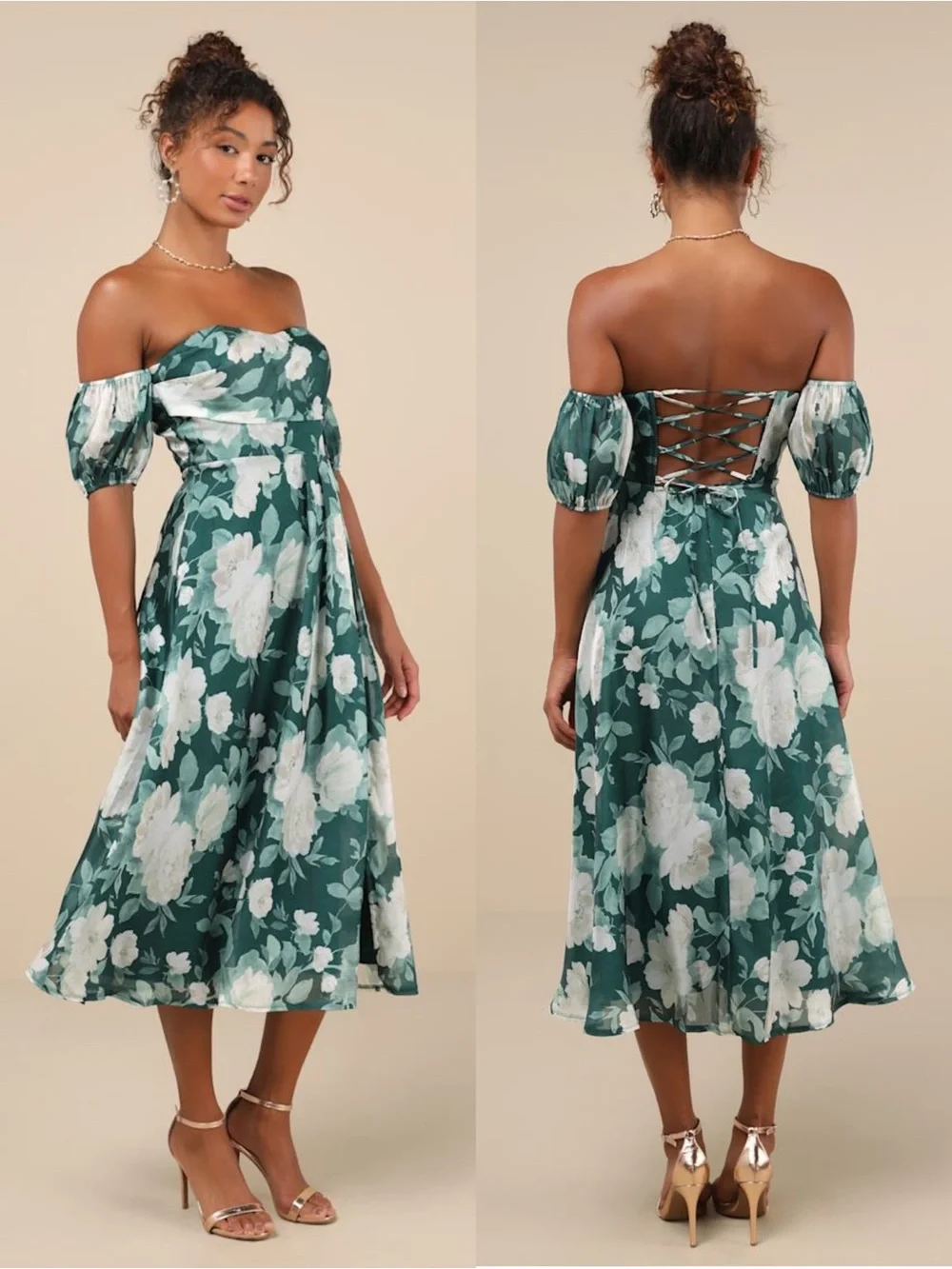 LULUS Floral Off Shoulder Puff Sleeve Lace Up‎ Corset Back Fairycore Dress S